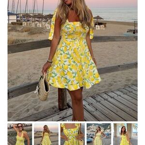 🍋ZARA 🍋 Lemon Print Summer Dress size S linen blend